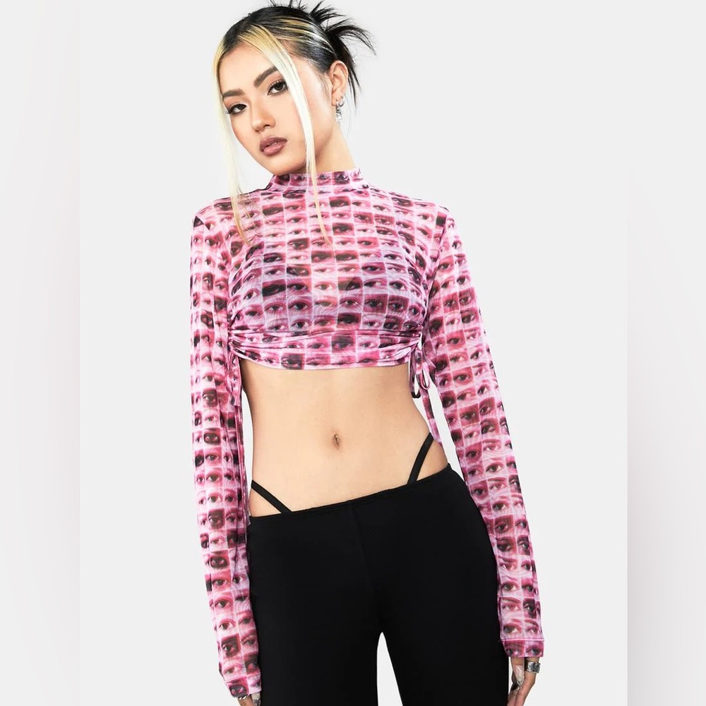 The Ragged Priest Mesh Eye Ruched Long Sleeve